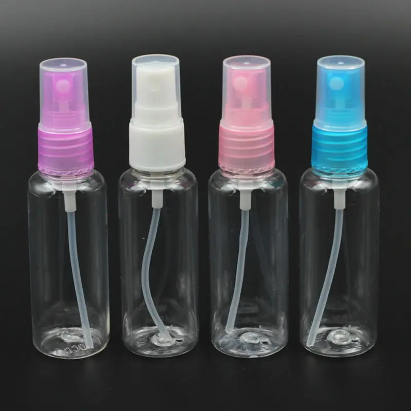 50pcs/Lot Hot New Wholesale Pump 50ML PET Perfume Spray Empty Bottles, PET Bottle Cosmetic Bottles Plastic Scent Bottle 4 Colors