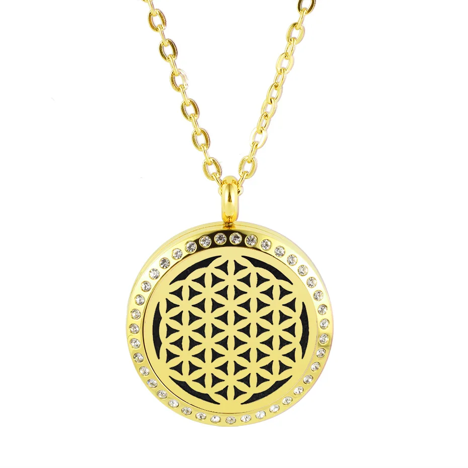316L stainless steel magnetic flower of life aromatherapy pendant 20mm 25mm 30mm perfume diffuser necklace