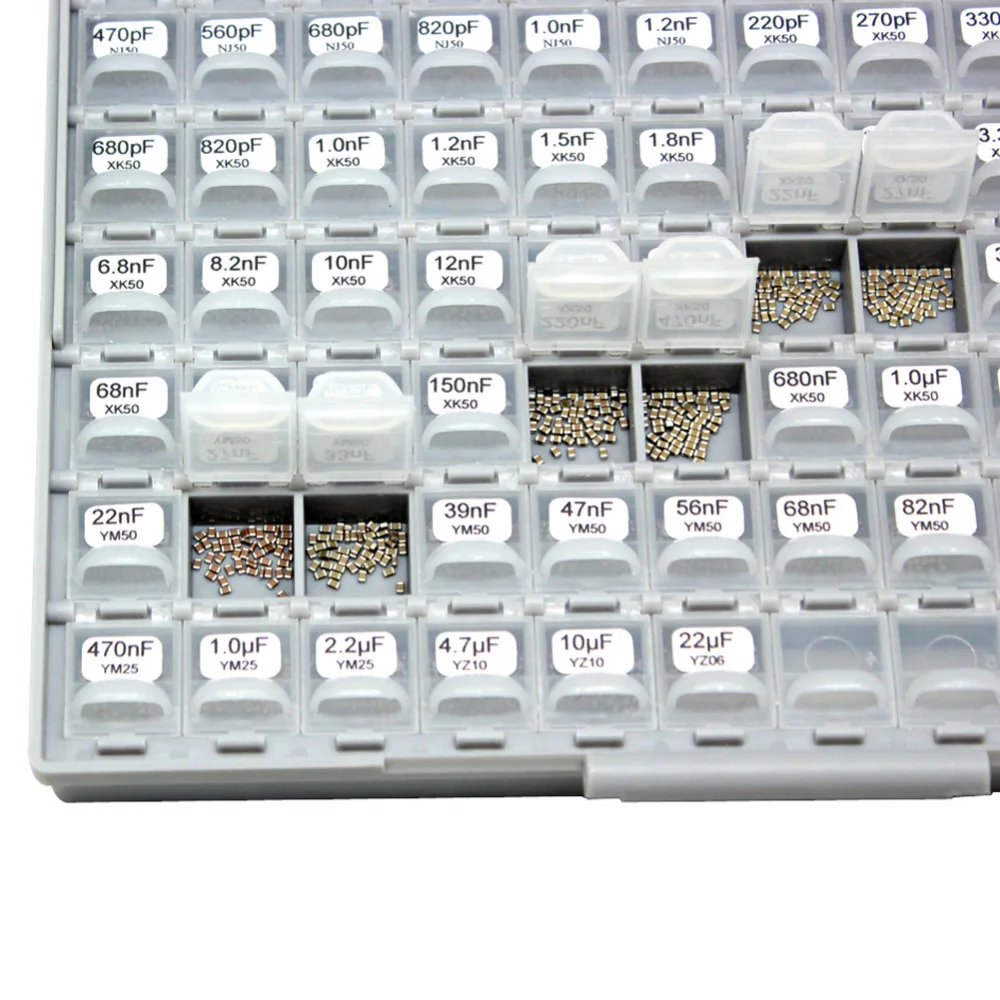 AideTek New SMD/SMT 0805 capacitor box kit in 102value 102Vx50pcs X7R NPO Y5V YAGEO capacitors assortment box kit platics C0850