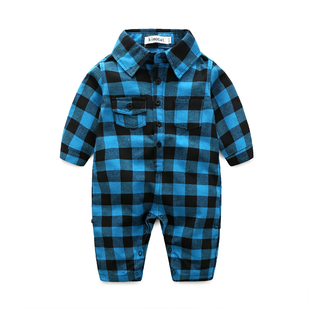 Plaid bebes clothes baby clothes long sleeve lapel baby romper newborn cotton baby costume baby boys newborn clothes