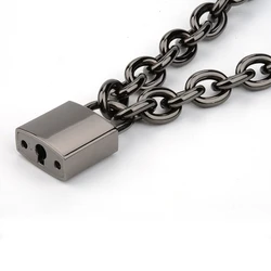 Gun Black Men Women Unisex Chain Necklace Heavy Duty Square Lock Padlock Choker Collar Link Necklace