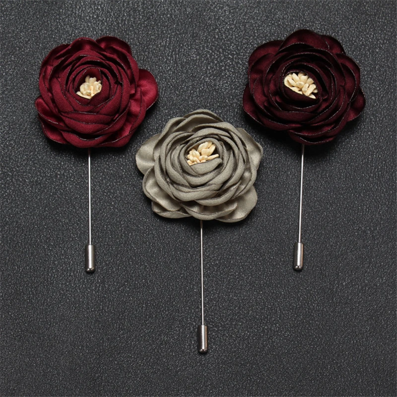 BoYuTe (10 Pieces/Lot) High Quality Handmade Fabric Flower Rose Lapel Pin Brooch Men Classic Wedding Boutonniere 16 Solid Colors