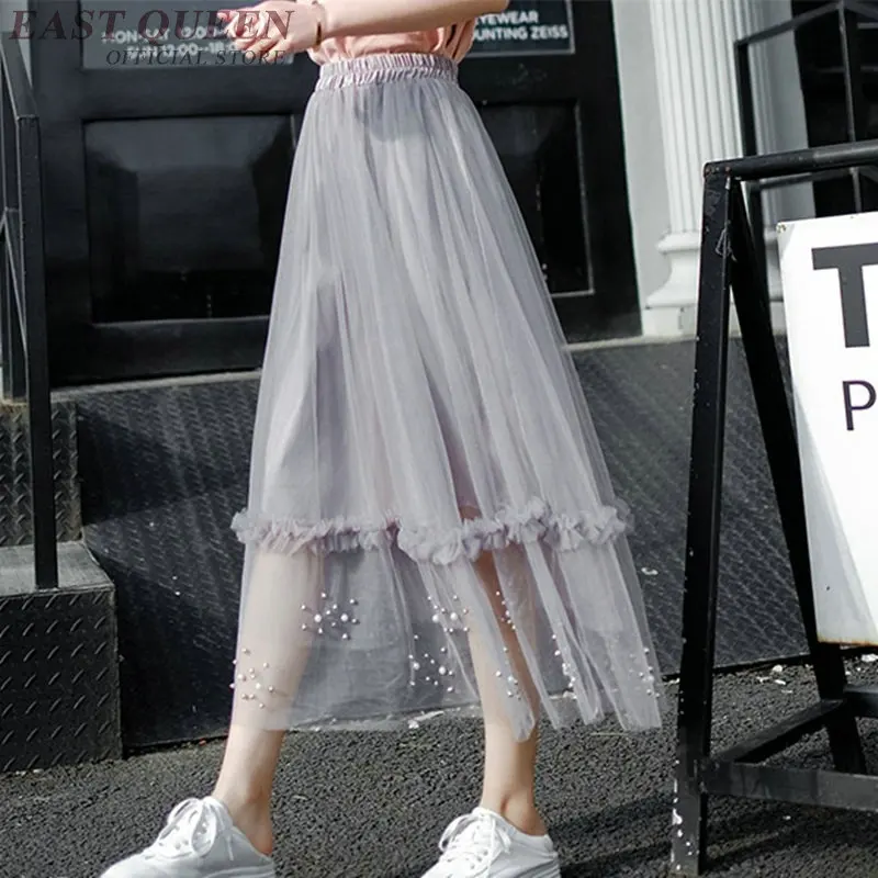 

Summer long skirts for women a-line voile ankle-length skirt beading solid high waist empire elegant ladies skirts DD935 L