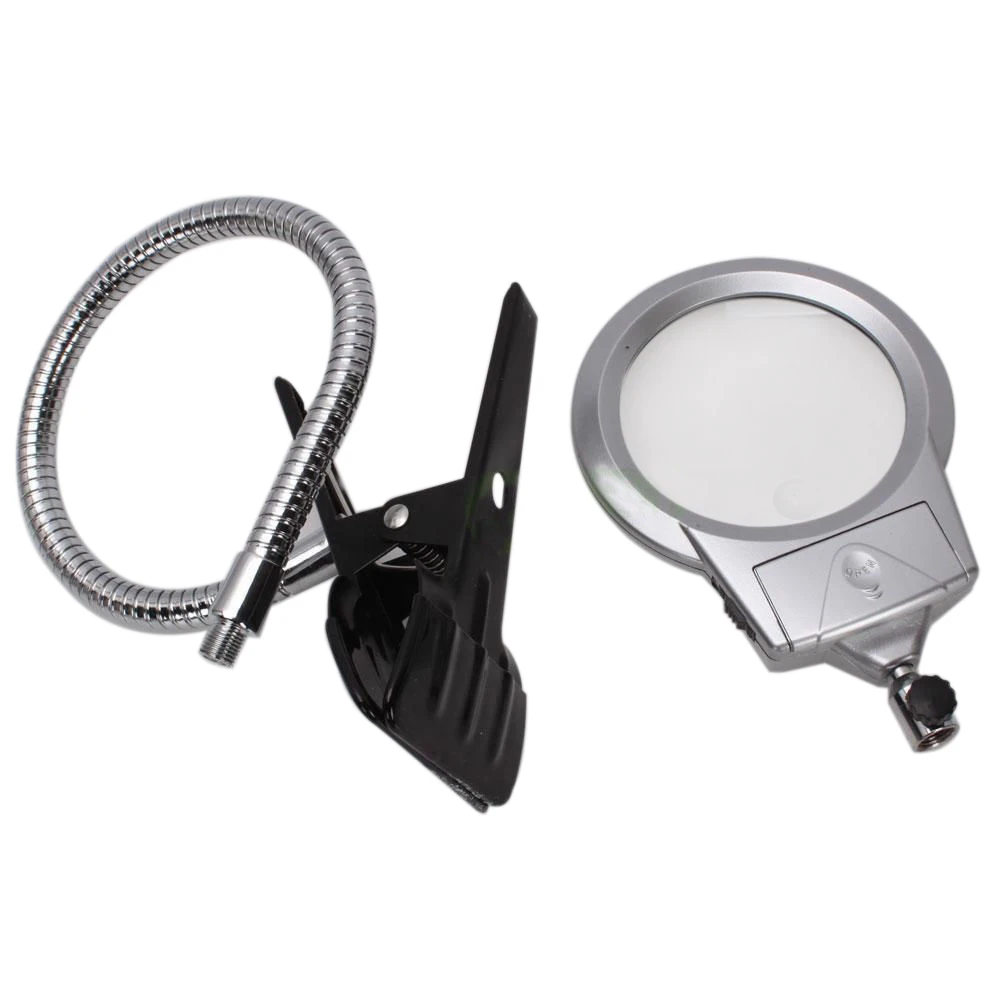 2.5x 5x New Lighted Magnifier Clip-on Table Top Desk LED Lamp Reading Large Lens Magnifying Glass with Clamp