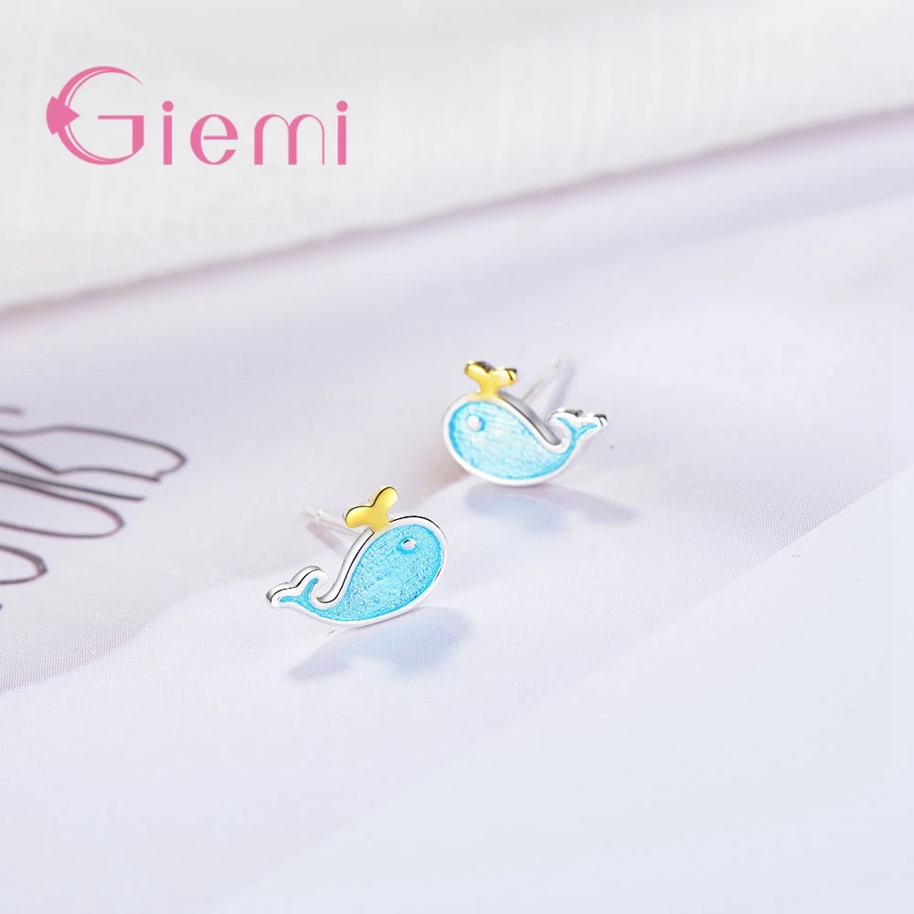 New Korean Style Cute Nice Small Dolphin Shape Stud Earrings 925 Sterling Silver    For Women Girl Anniversary Jewelry Gift