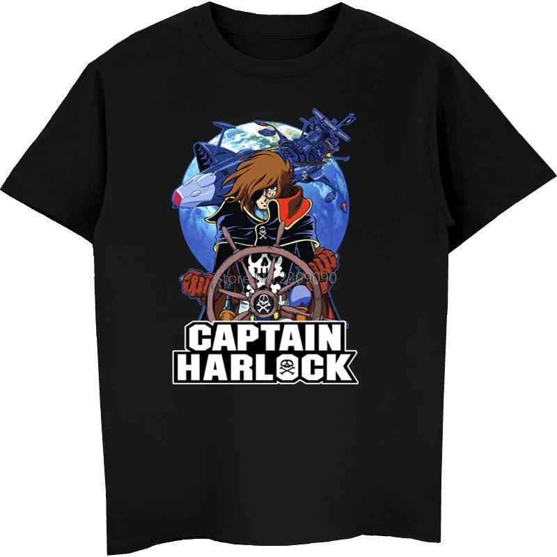 Anime Captain Harlock T Shirt Men's Cotton Short Sleeve T-shirt Hip Hop Tees Cool Tops Harajuku Streetwear Fitness