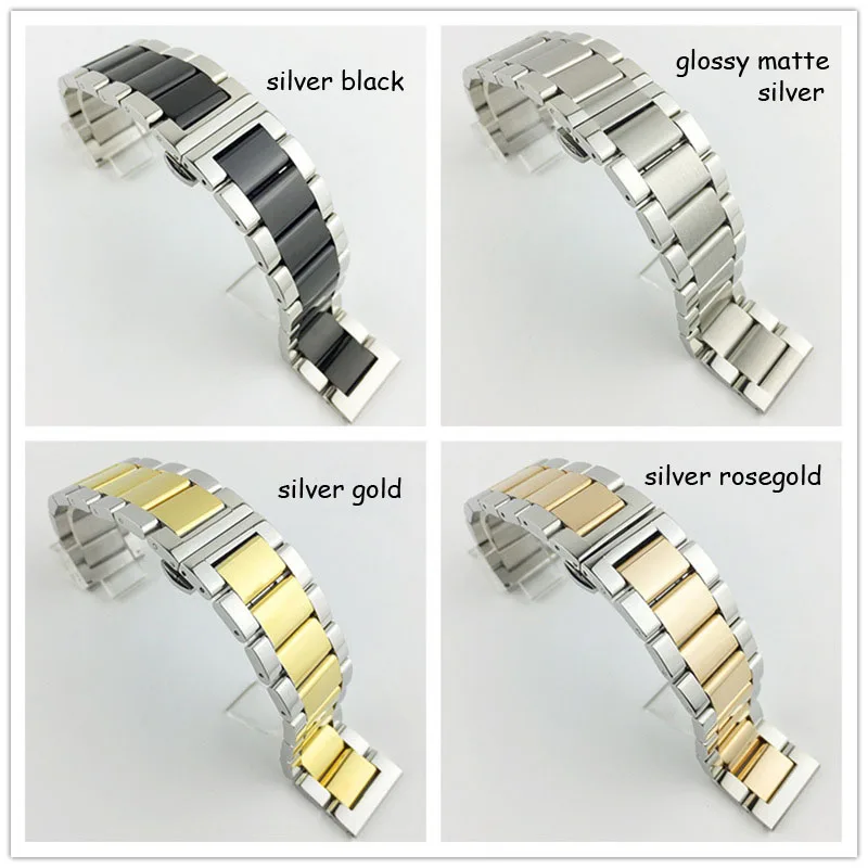 Glossy Matte Solid Stainless Steel Watch Band 16 18 20 21mm 22 23 24 26mm Butterfly Buckle Clasp Replacement Watch Strap