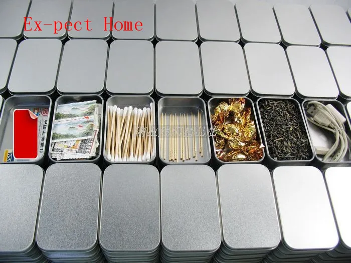 

DHL 100pcs Plain silver tin box 9.4cm x 5.9cm x 2.1cm, rectangle tea candy business card usb storage box case