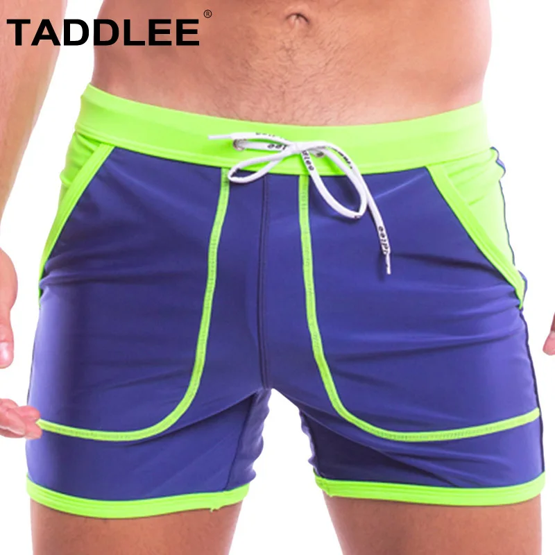 Taddlee Brand Sexy Men Swimwear Swimsuits Swim Boxer Trunks Board Surfing Briefs Gay Quick Drying Solid Color with Pocket Shorts