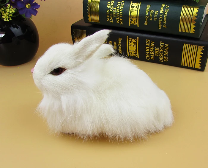 about 15x12cm real fur white rabbit model ornament scene layout prop decoration gift h1276