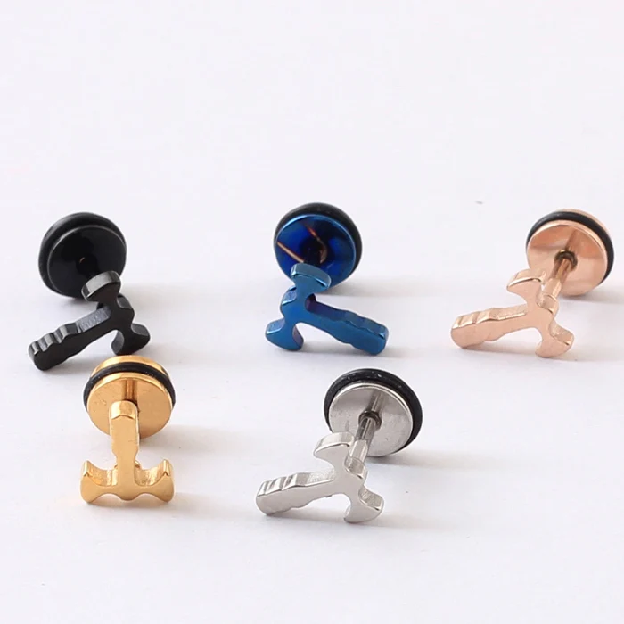 2Pieces Cool Fashion Punk Rock Axe Hatchet Earring Unique Ear Stud Body Piercing jewelry ear plug men women earrings studs