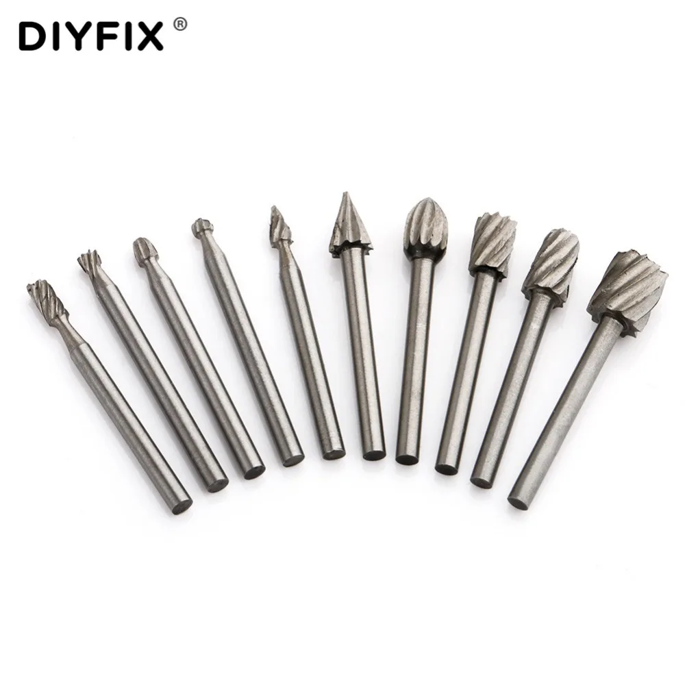 DIYFIX 10Pcs Drill Bits Set Mini Wood Carving Cutter Electric Grinder Head Drill Bits Engraving Cutter HSS High Speed Steel