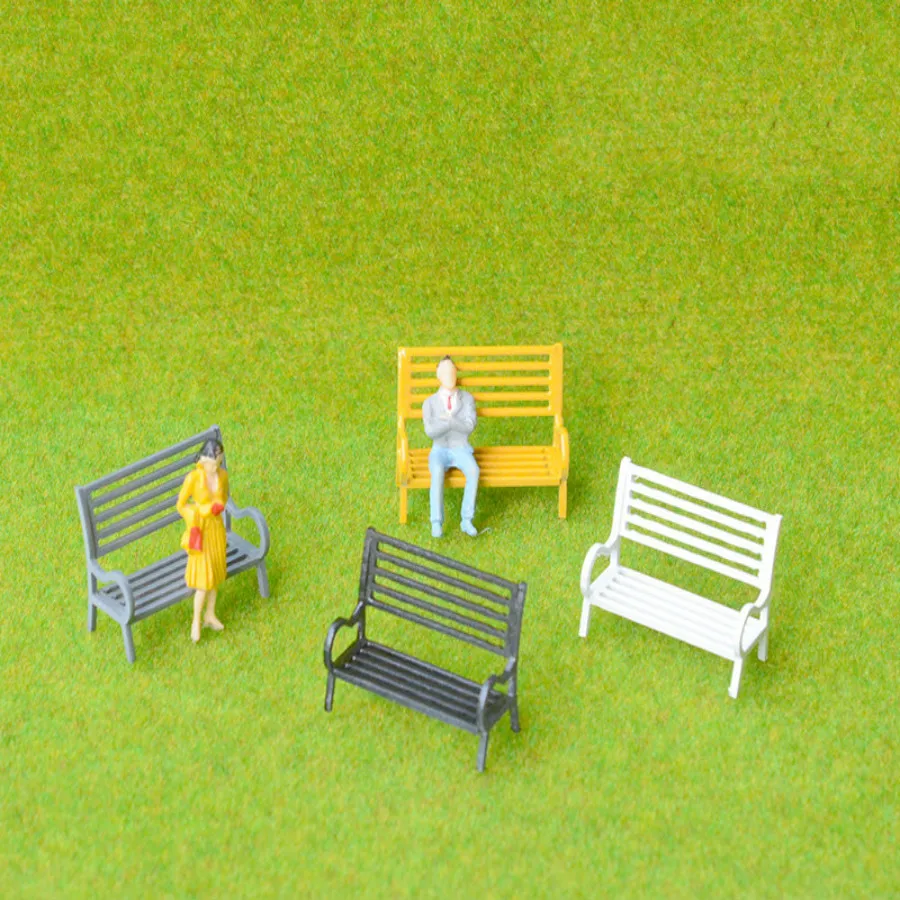 50 teile/los Farbe Architektur Modell, Der Miniatur Weiß Kunststoff HO N Skala Garten Park Bench Für Diorama