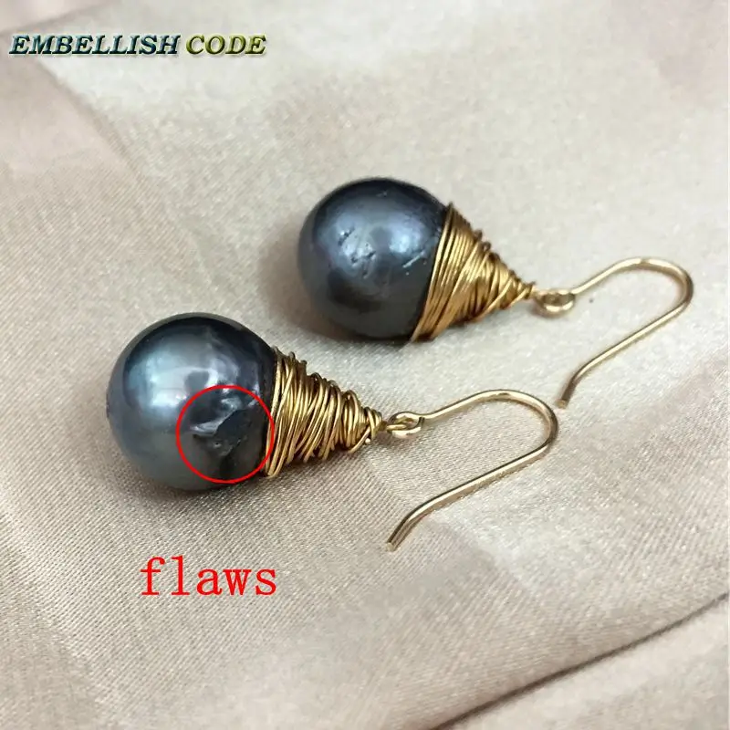 NEW DIY hand made pearls Gold plated hook dangle earring baroque black pearl fire ball stely tear drop shape with golden wire