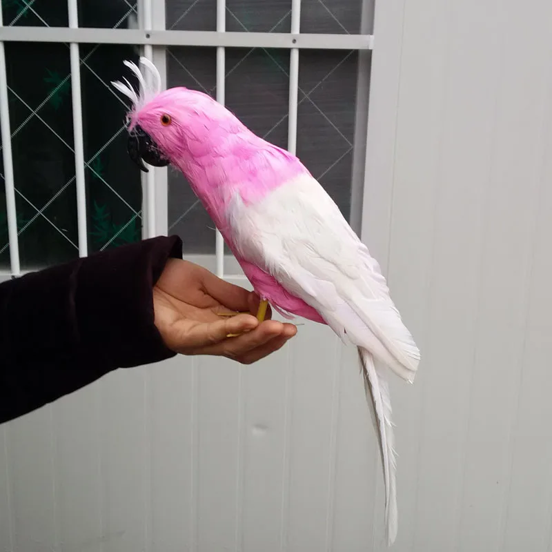 

about 40cm pink& white feathers parrot bird ,Handmade model ,polyethylene& feathers parrot prop,home decoration toy gift w3957