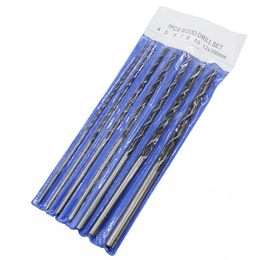 7pcs 300mm Lengthen Three Tip Carpentry Hanging Drill In Bags 4-12mm Centring Carpentry Hole Opener Suit