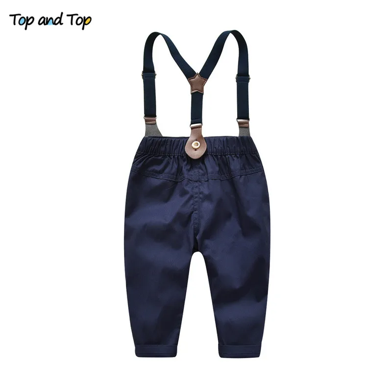 Top and Top Autumn Kids Boys Clothes Set Baby Boy Gentleman Outfit Long Sleeve Romper Shirt with Bow Tie + Suspenders Trousers