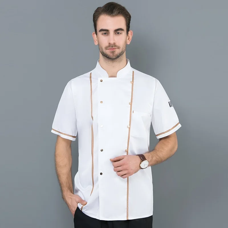 Vêtements de cuisinier à manches courtes, salopette de serveur de Restaurant, grande taille pour femmes et hommes, uniforme de maître cuisinier unisexe H2099