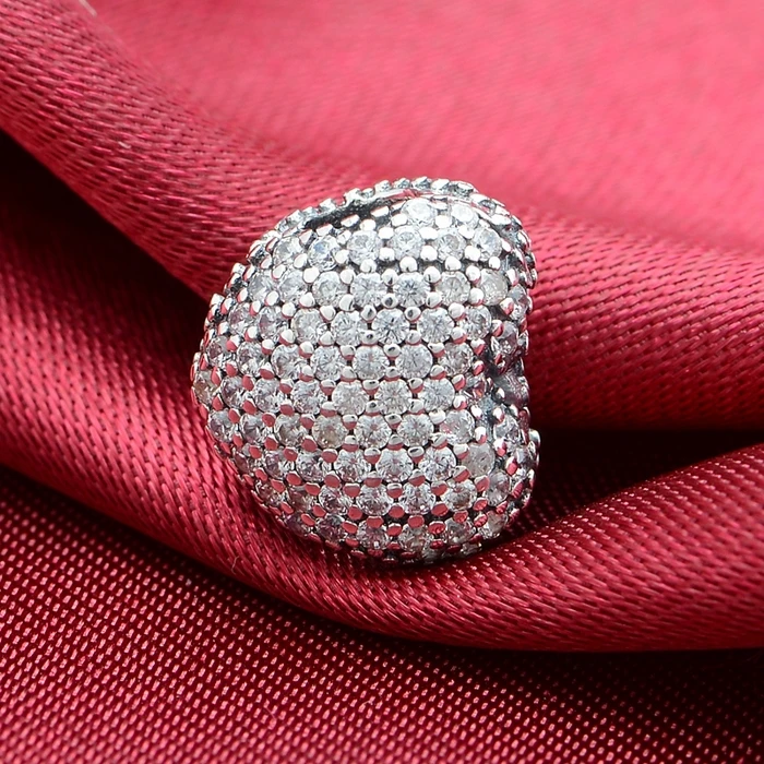 100% Original 925-Sterling-Silver Pave CZ Love Heart Lock Clip Beads Fits Pandora bracelets DIY Women Jewelry Making