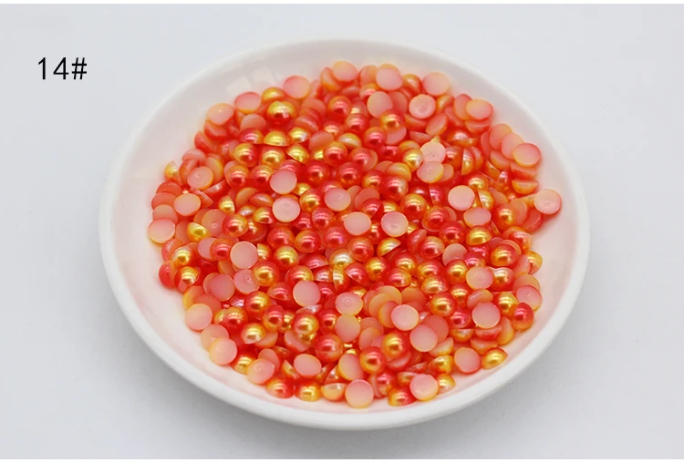 3/4/5/6/8mm Orange Colorful Half Round Imitation Pearls Flatback Scrapbook Beads DIY For Garment/Phone Case/Nail Making 14#