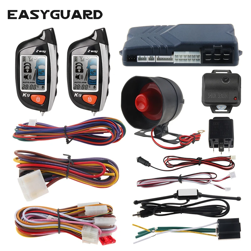 

EASYGUARD 2 Way Car Alarm System LCD Pager Display Remote Engine Start Universal Turbo Timer Mode Shock Sensor Alarm security