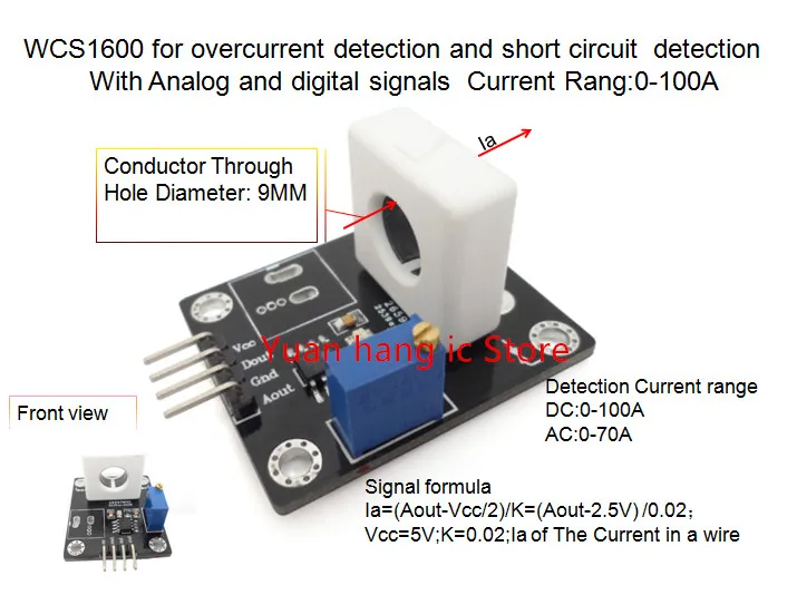 

WCS1600 for overcurrent detection and short circuit detection With Analog and digital signals Current Rang:0-100A 0.02V/1A