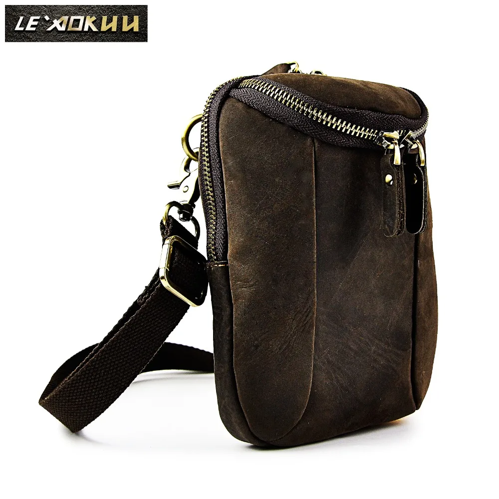 Original Leather Male Casual Design Mini Shoulder Messenger Crossbody bag Fashion Belt Waist bag Travel Small Pouch Men 611-25