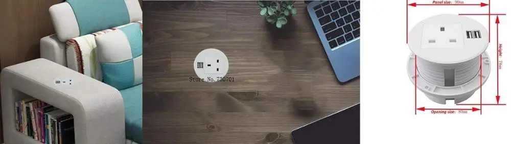 Pure White Round Power Multipurpose UK Plug desktop Socket with 1 Plug outlet, 2 USB Charge For Office Use US/EU/AU/UK Available