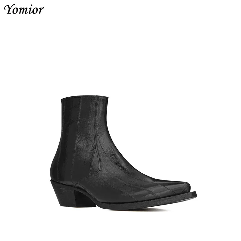 Yomior Genuine Leather Pointed Toe Men Ankle Boots Fashion British Comfortable Chelsea Boots Casual Vintage Party Gentleman Boot