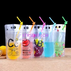 1000Pcs/Lot 500ml New Design Plastic Drink Packaging Bag Pouch for Beverage Juice Milk Coffee, with Handle and Holes for Straw