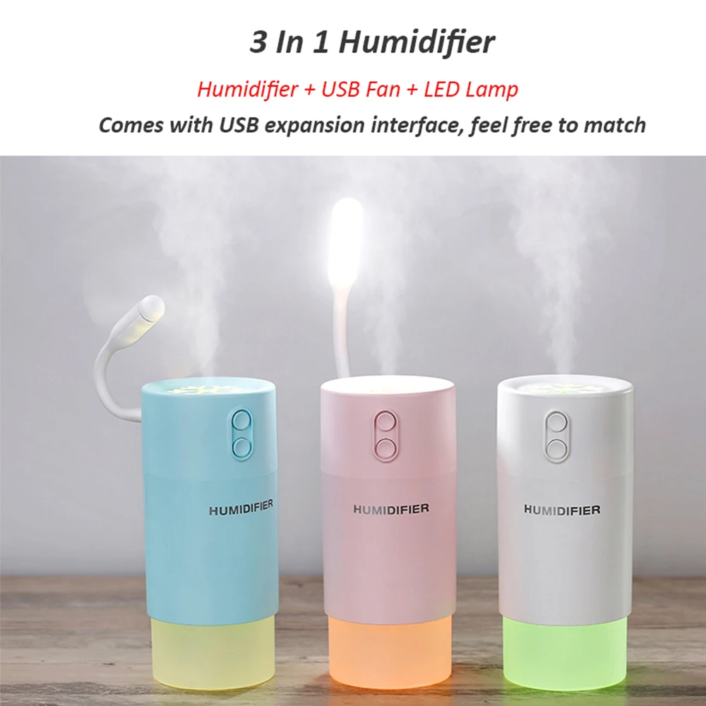 Mini umidificador de ar difusor de óleo essencial com usb led luz e mini ventilador névoa criador fogger carro elétrico aroma difusor usb