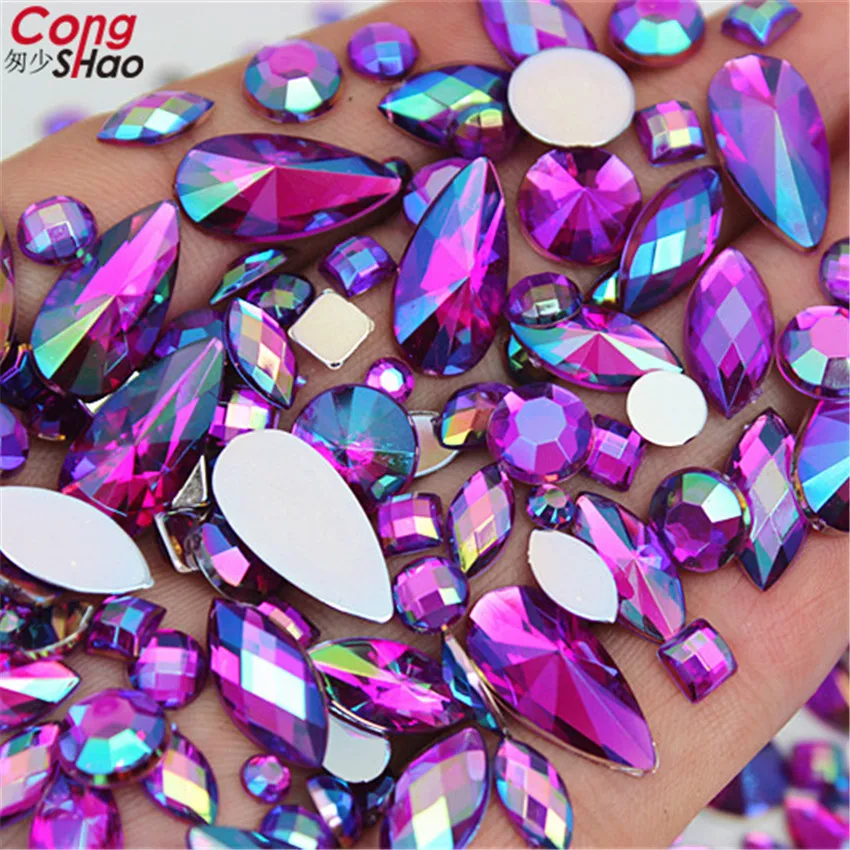 18g Mixed Bag About 300pcs Crystal Clear AB 3D Nail Art Rhinestones DIY Non Hotfix Flatback Acrylic Stones For Face Decorations