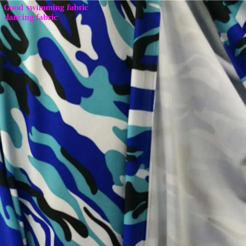 Good Swimming Fabric,Sky Blue Camouflage, 4 Side Stretch Dancing Fabric,Sewing Material, DIY Swimsuit Dance Clothing, Wide 150cm