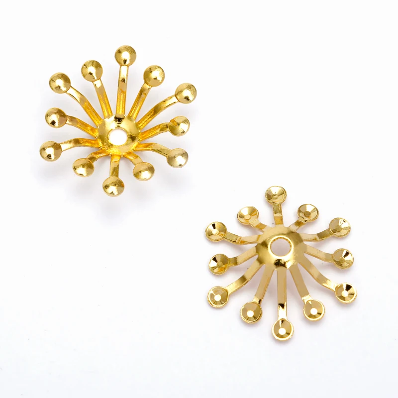 BASEHOME 100pcs 10mm/13mm Filigree Jewelry Spacer Flowers Motif Charms Loose Bead End Caps for DIY Jewelry Accessories
