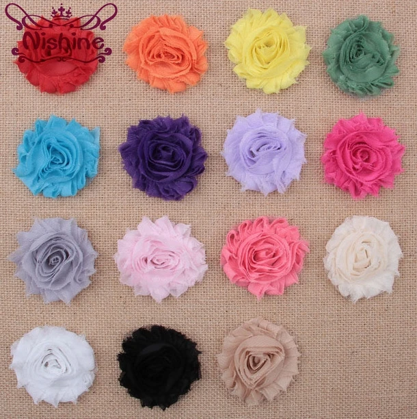 

Nishine 10pcs/lot 15colors Fashion Chic Shabby Chiffon Flowers For Kids Hair Accessories 3D Frayed Fabric Flowers For Headbands