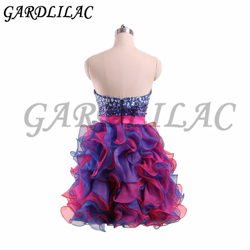 Gardlilac Beaded Sweetheart Homecoming Dress Ball Gown Tulle Ruffle A-line Evening Party Prom Dress Bow Double Layer