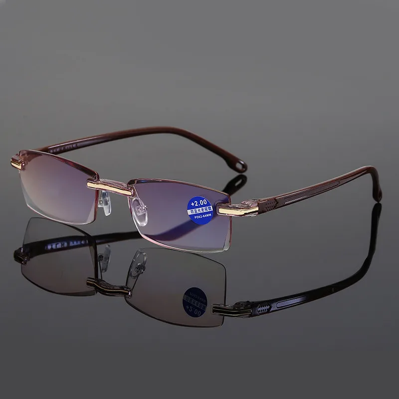 Ahora Anti Blau Licht Blockieren Randlose Lesebrille Frauen Männer Platz Rahmenlose Presbyopie Brille Dioptrien + 1,0 1,5 2 2,5 4,0