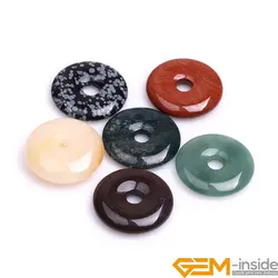 30mm Donuts Shape Natural Stone Beads For Jewelry Making Indian Obsidian Moss Red Jaspers Tiger Eye Onyx Agates