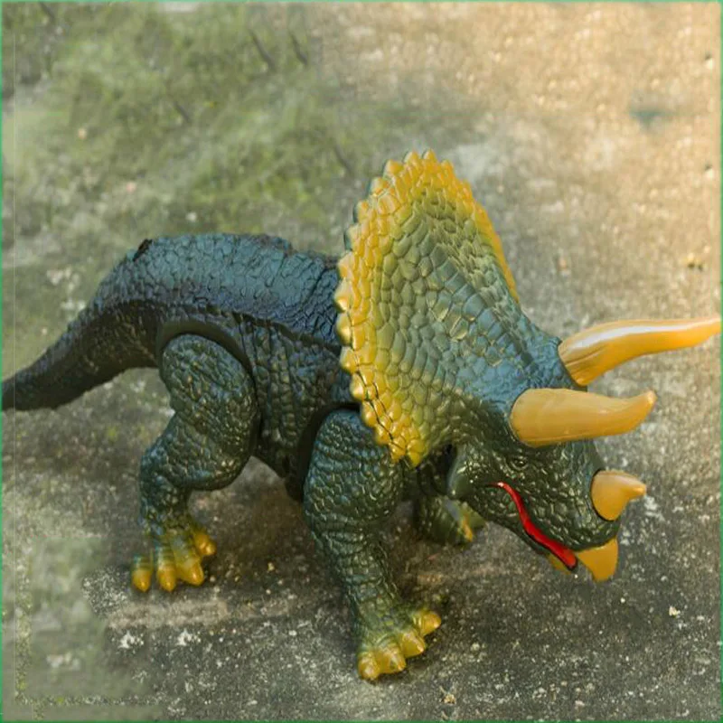 Crianças simulação brinquedos animais novo design andando controle remoto dinossauro triceratops brinquedo presente modelo luz som figura de ação