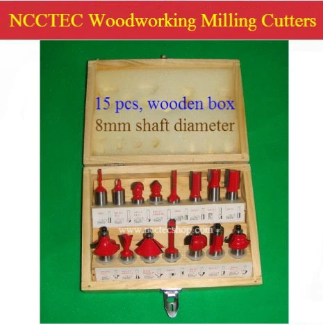 

[15 pcs router bit set] 6.35MM 1/4'' - 12.7mm 1/2'' - 8mm shaft tail woodworking milling cutters for wood router Trimmer machine