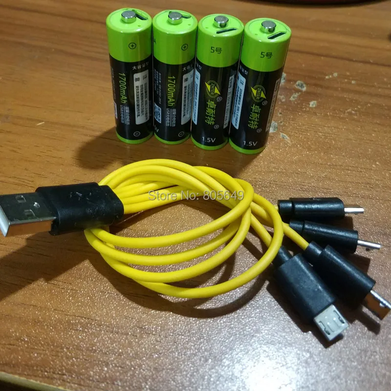 4pcs ZNTER 1.5V AA 1700mAh 2550mwh  li-polymer li-po rechargeable lithium li-ion battery with USB cable pack