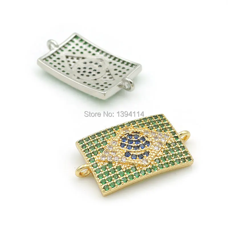 24*13*2mm Micro Pave Green&Blue&Clear CZ Flag Of Brazil Connector Fit For Women As DIY Bracelets Accessory