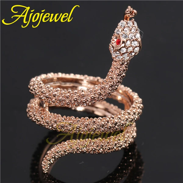 Size 7-9 Women\'s Rose Gold-color Crystal Snake Ring Rhinestones Animal Jewelry Boucle D\'oreille