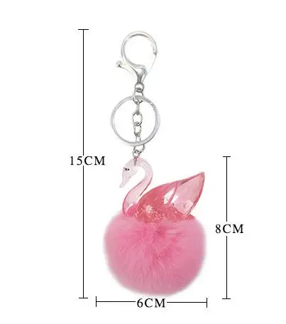 Party Favors Keyring Pompom Keychain Charm Ball Swan Real Rabbit Fur 6cm Ball Genuine Soft Fluffy Purse Pendants XMAS Gifts