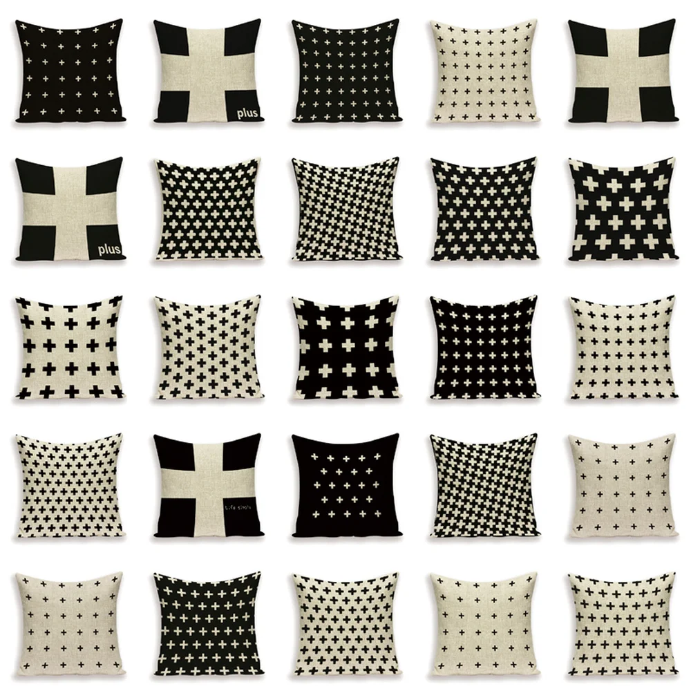 Simple Black White Geometry Cross Cushion Cover Throw Pillow Cutton Linen Car Sofa Bed Home Decor Textile Printed  Pillow Case