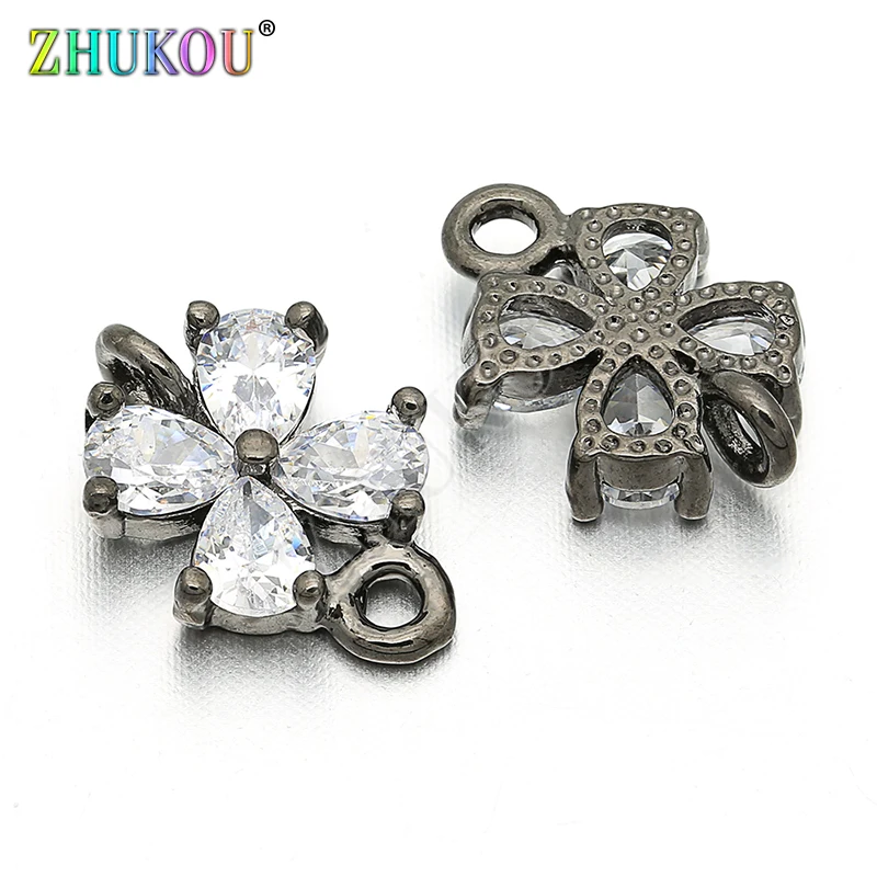 8*12mm Brass Cubic Zirconia Flower Connectors for DIY Jewelry Making Accessories Parts, Model: VS39