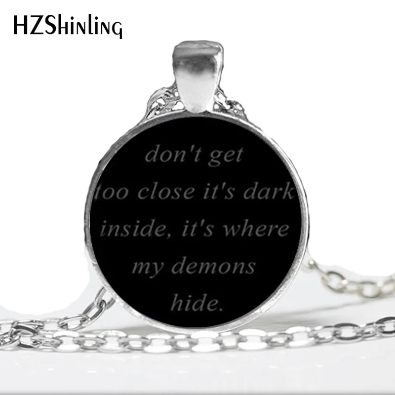 HZ--A133 IMAGINE DRAGONS Black Dome Necklace - Song Lyrics Quote Pendant - Music Jewelry -Demons Link Chain Glass Necklaces HZ1