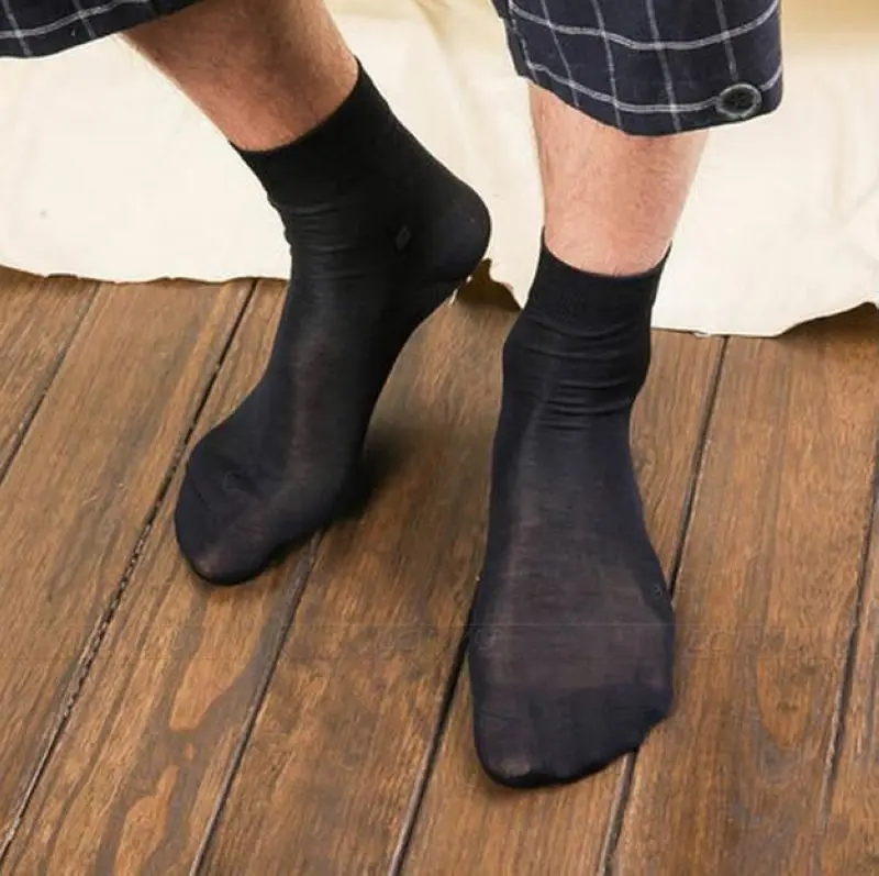 Calcetines de seda 100% para hombre, medias negras de media pantorrilla, color sólido, para verano, primavera, otoño e invierno, 2 pares