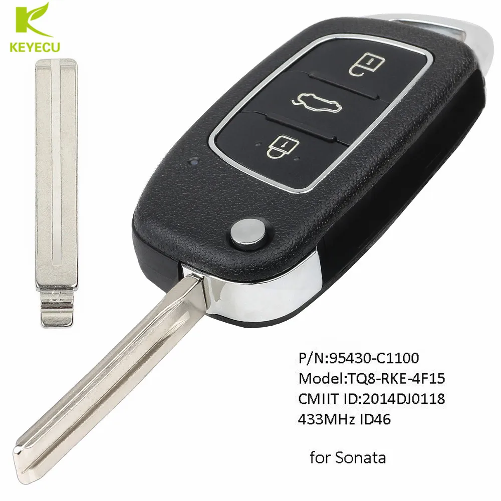 KEYECU Replacement Flip Remote Key Fob 433MHz ID46 for Hyundai Sonata 2015 2016 2017 P/N: 95430-C1100