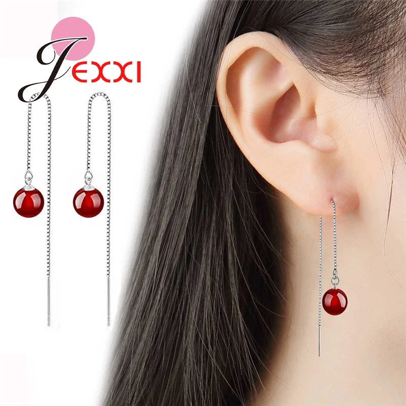 

Fashion Avantgarde Long Chain Drop Earrings For Women Girls 925 Sterling Silver Needle Jewelry Red Green Black Color Pendientes